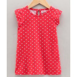 Babyhug Cotton Knit Short Sleeves Heart Print Baby Gown - Red