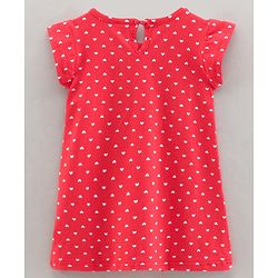 Babyhug Cotton Knit Short Sleeves Heart Print Baby Gown - Red
