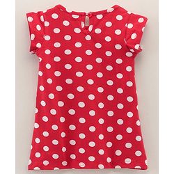 Babyhug Cotton Knit Short Sleeves Polka Dots Print Baby Gown - Red