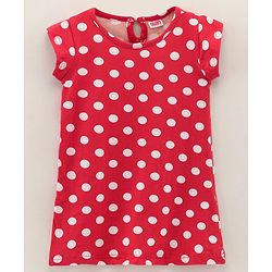 Babyhug Cotton Knit Short Sleeves Polka Dots Print Baby Gown - Red