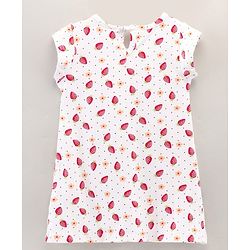 Babyhug Cotton Knit Short Sleeves Strawberry Print Baby Gown - White
