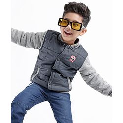 Babyhug Full Sleeves Solid Color Quilted Bomber Jacket - Navy Blue
