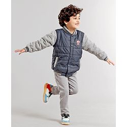 Babyhug Full Sleeves Solid Color Quilted Bomber Jacket - Navy Blue