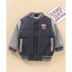 Babyhug Full Sleeves Solid Color Quilted Bomber Jacket - Navy Blue