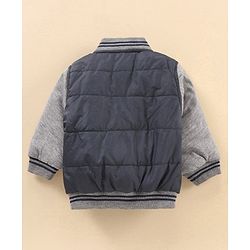 Babyhug Full Sleeves Solid Color Quilted Bomber Jacket - Navy Blue