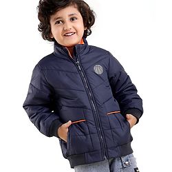 Babyhug Full Sleeves Quilted Bomber Jacket Solid Colour - Navy Blue