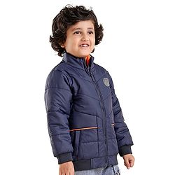 Babyhug Full Sleeves Quilted Bomber Jacket Solid Colour - Navy Blue