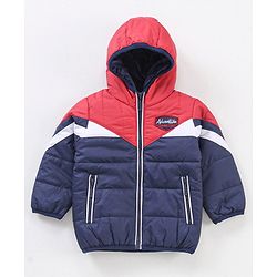 Babyhug Full Sleeves Hooded Padded Jacket Colour Block Pattern - Navy Red