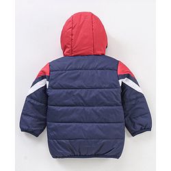 Babyhug Full Sleeves Hooded Padded Jacket Colour Block Pattern - Navy Red