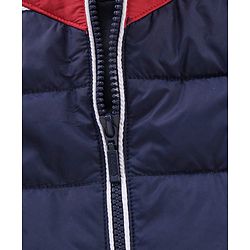 Babyhug Full Sleeves Hooded Padded Jacket Colour Block Pattern - Navy Red