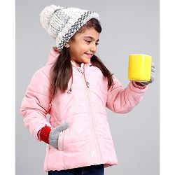 Babyhug Full Sleeves Hooded Winter Jacket Heart Print - Pink