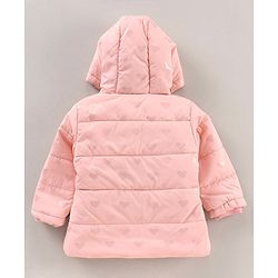 Babyhug Full Sleeves Hooded Winter Jacket Heart Print - Pink