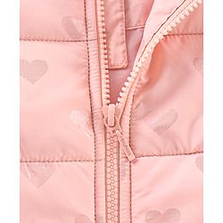 Babyhug Full Sleeves Hooded Winter Jacket Heart Print - Pink