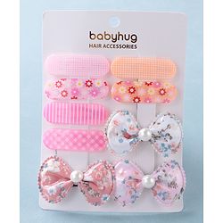 Babyhug Bow Design & Floral Printed Snap Clips Pack of 9 -Multicolor