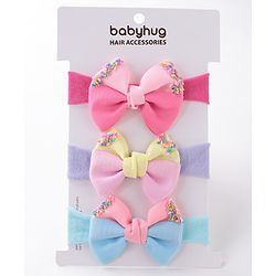 Babyhug Headbands With Bow Applique Free Size Pack of 3 - Multicolor