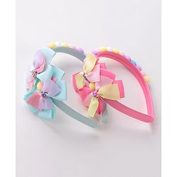Babyhug Hair Bands With Bow Applique Free Size Pack of 2- Multicolor