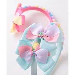 Babyhug Hair Bands With Bow Applique Free Size Pack of 2- Multicolor