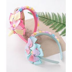 Babyhug Hair Bands With Bow Applique Free Size Pack of 2- Multicolor