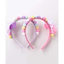 Babyhug Hair Bands With Bow Applique Free Size Pack of 2- Multicolor