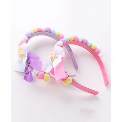 Babyhug Hair Bands With Bow Applique Free Size Pack of 2- Multicolor