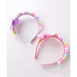Babyhug Hair Bands With Bow Applique Free Size Pack of 2- Multicolor