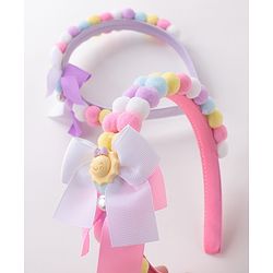 Babyhug Hair Bands With Bow Applique Free Size Pack of 2- Multicolor