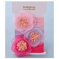 Babyhug Flower Headbands Pack Of 3 - Pink