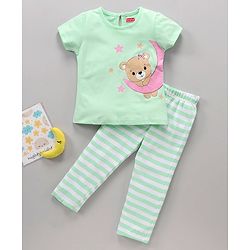 Babyhug Cotton Half Sleeves Night Suit Bear Print - Blue