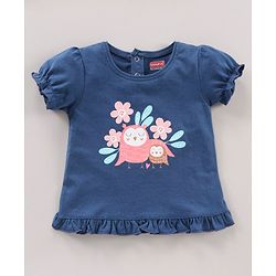 Babyhug Cotton Knit Short Sleeves Night Suit Owl Print - Navy