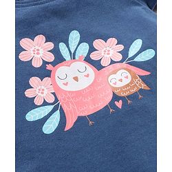 Babyhug Cotton Knit Short Sleeves Night Suit Owl Print - Navy