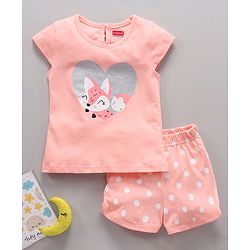 Babyhug Half Sleeves Night Suit Animal Print - Peach