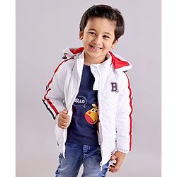 Babyhug Woven Full Sleeves Padded Jacket with Hood Solid Colour - White
