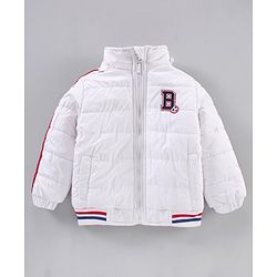 Babyhug Woven Full Sleeves Padded Jacket with Hood Solid Colour - White