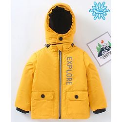 Babyhug Full Sleeves Hooded Fashion Heavy Winter Jacket Text Print - Yellow