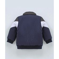 Babyhug Woven Full Sleeves Padded Jacket with Hood Colour Block - Blue