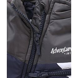 Babyhug Woven Full Sleeves Padded Jacket with Hood Colour Block - Blue