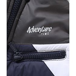 Babyhug Woven Full Sleeves Padded Jacket with Hood Colour Block - Blue