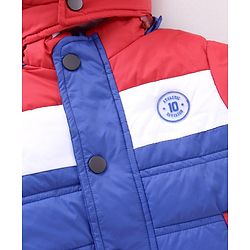 Babyhug Full Sleeves Color Block Hooded Padded Jacket - Blue Red