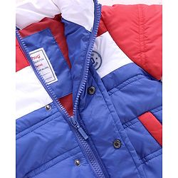 Babyhug Full Sleeves Color Block Hooded Padded Jacket - Blue Red