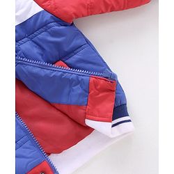 Babyhug Full Sleeves Color Block Hooded Padded Jacket - Blue Red