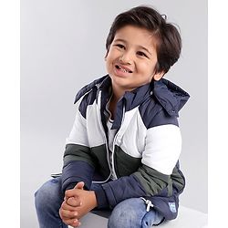 Babyhug Full Sleeves Hooded Fashion Heavy Winter Color Blocked Jacket - Blue