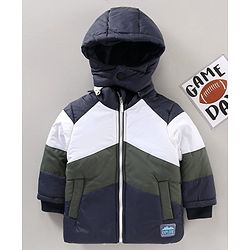 Babyhug Full Sleeves Hooded Fashion Heavy Winter Color Blocked Jacket - Blue