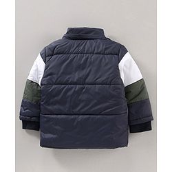 Babyhug Full Sleeves Hooded Fashion Heavy Winter Color Blocked Jacket - Blue