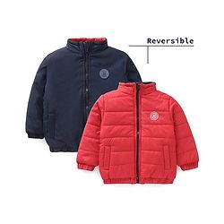 Babyhug Full Sleeves Padded Reversible Jacket Solid Colour - Red and Blue