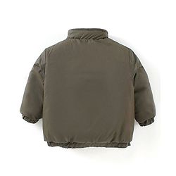 Babyhug Full Sleeves Heavy Winter Solid Reversible Jacket Text Patch - Olive Green Mustard Yellow