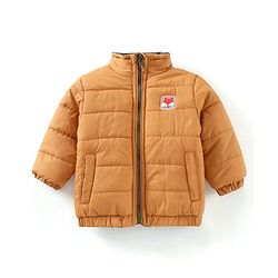 Babyhug Full Sleeves Heavy Winter Solid Reversible Jacket Text Patch - Olive Green Mustard Yellow