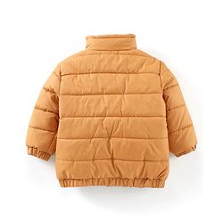 Babyhug Full Sleeves Heavy Winter Solid Reversible Jacket Text Patch - Olive Green Mustard Yellow