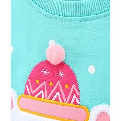Babyhug Full Sleeves Cotton Knit Sweatshirt With Applique & Pom-Pom Detailing - Aqua Blue
