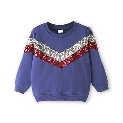 Babyhug 100% Cotton Knit Full Sleeves Sweatshirt with Sequins - Blue
