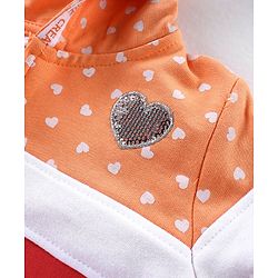 Babyhug Cotton Full Sleeves Front Open Sweat Jacket With Zipper & Hood Heart Print - Orange Red & White